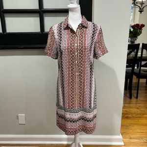J. Crew Silk Shirt Dress Multicolor Geometric Print Career Casual Resort Size 2